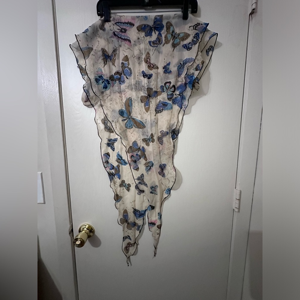 Butterfly Print Sheer Scarf 96 inches entire length not signed no labels